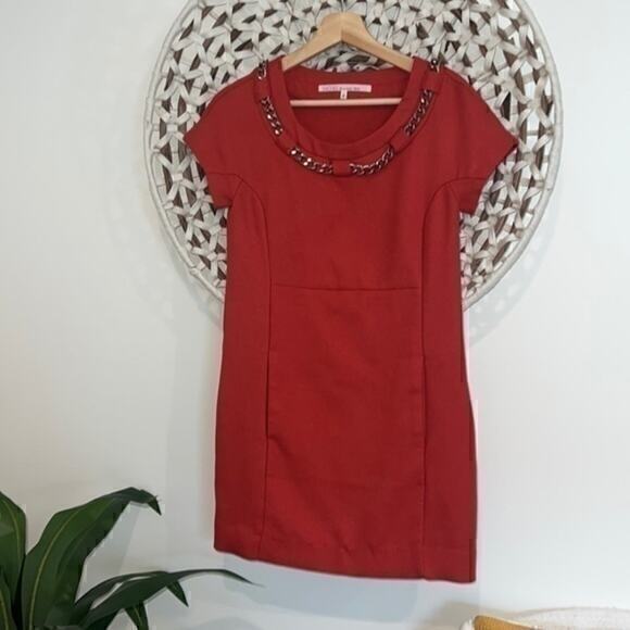Rachel Rachel Roy chain collared  orange shift dress size small - Picture 1 of 9
